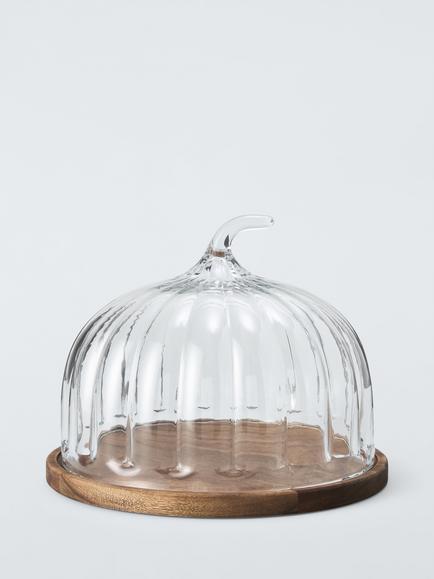 John Lewis Pumpkin Glass Dome Acacia Wood Serving Board, 31cm, Natural Glass