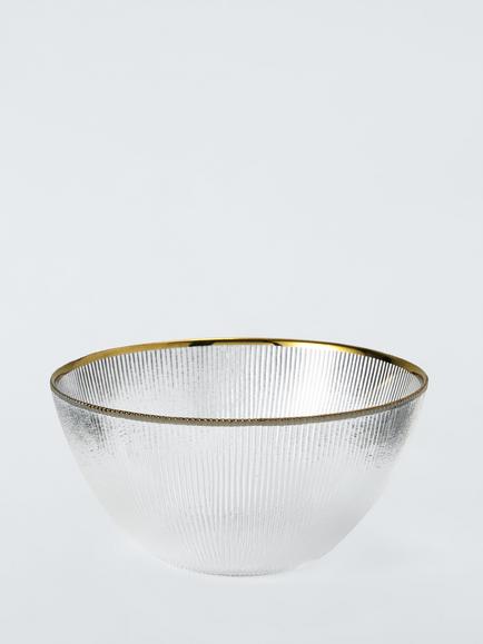 John Lewis Gold Rim Glass Salad Bowl, 20cm, Clear/Gold, Gold Rim