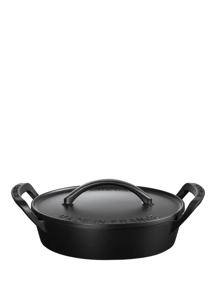 Le Creuset BBQ Outdoor Cast Iron Shallow Casserole & Lid, 28cm, Matt Black, Matt Black