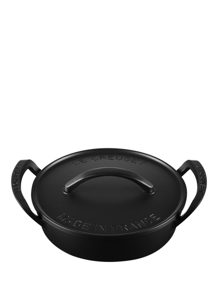 Le Creuset BBQ Outdoor Cast Iron Shallow Casserole & Lid, 28cm, Matt Black - view 2, Matt Black