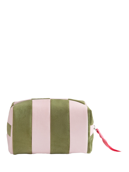 Caroline Gardner Velvet Stripe Cube Cosmetic Bag, Pink/Green, Pink/Green