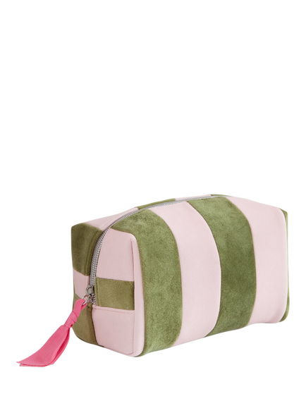 Caroline Gardner Velvet Stripe Cube Cosmetic Bag, Pink/Green - view 2, Pink/Green