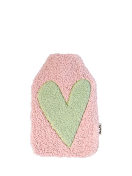Caroline Gardner Heart Fleece Hot Water Bottle, Green/Pink, Green/Cream