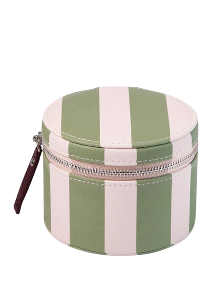 Caroline Gardner Striped Round Jewellery Box, Pink/Green, Pink/Green