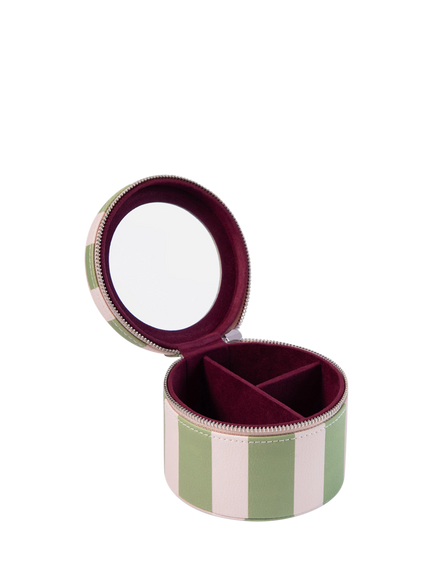 Caroline Gardner Striped Round Jewellery Box, Pink/Green - view 2, Pink/Green