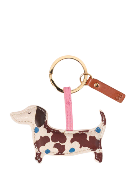 Caroline Gardner Floral Sausage Dog Keyring, Wine/Blue, Wine/Blue