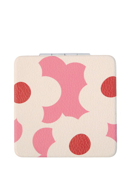 Caroline Gardner Flower Compact Mirror, Pink/Green, Light Pink/Green