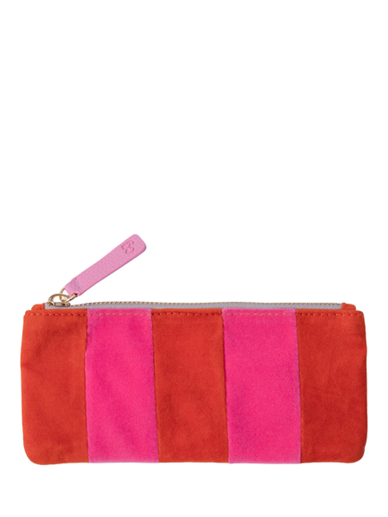 Caroline Gardner Striped Velvet Pencil Case, Orange/Pink, Orange/Pink