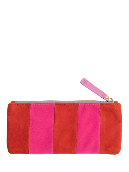 Caroline Gardner Striped Velvet Pencil Case, Orange/Pink - view 2, Orange/Pink