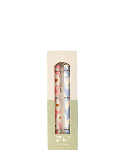 Caroline Gardner Flowers/Hearts Pens, Set of 2, Pink/Blue - view 2, Pink/Blue