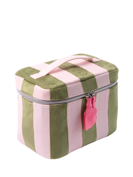 Caroline Gardner Striped Vanity Case, Pink/Green - view 2, Pink/Green