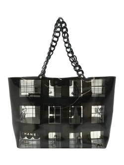 Pre-loved CHANEL 2003 Vinyl Windows Line Tote Bag, Black, Black
