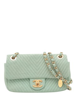 Pre-loved CHANEL 2015 Chevron Lambskin Classic Single Flap Bag, Green, Green