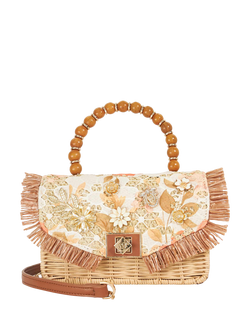 Dune London Blooms Rattan Grab Bag, Orange/Brown, Orange/Brown