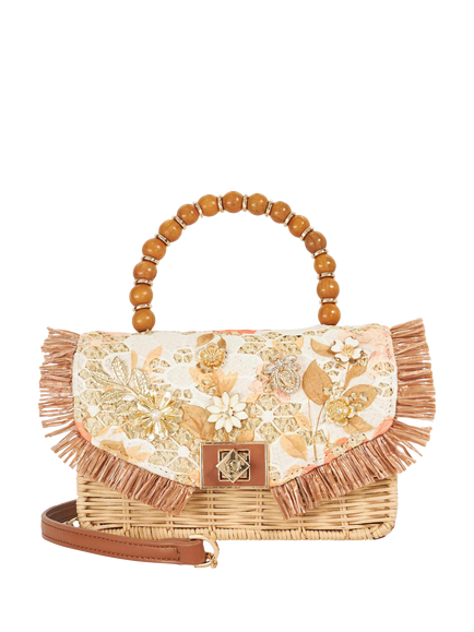 Dune London Blooms Rattan Grab Bag, Orange/Brown, Orange/Brown