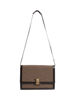 Pre-loved CELINE Vintage Herringbone Wool And Leather Shoulder Bag, Brown - view 2, Brown