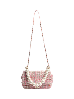 Pre-loved CHANEL 2019 Tweed Flap Bag, Pink - view 2, Pink