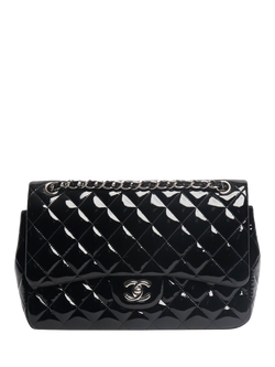 Pre-loved CHANEL 2013 Jumbo Patent Leather Classic Double Flap Bag, Black, Black