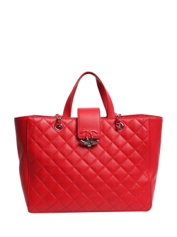 Pre-loved CHANEL 2017 Caviar Leather Diamond-Quilted CC Shopping Tote Bag, Red, Red