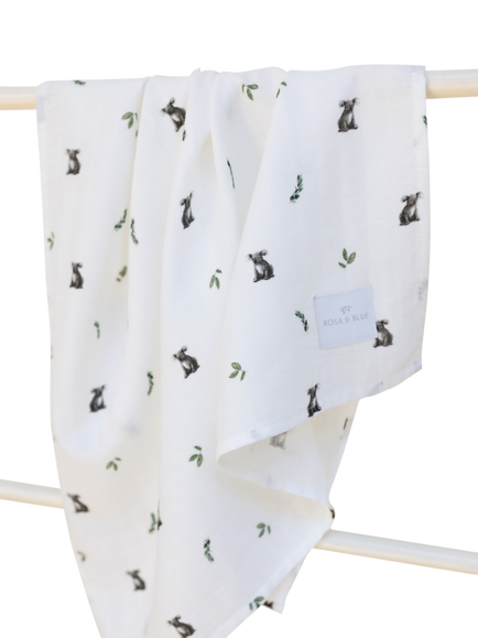 Rosa & Blue Baby Koala Print Muslin Squares, Pack of 3, White - view 2, White