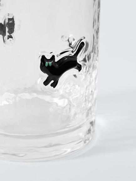 John Lewis Halloween Cat Icon Glass Tumbler, 400ml, Clear/Black - view 2, Multi Multi