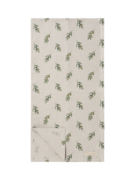 Sophie Allport Olive Linen Rich Table Runner, 200cm, Green, Green Olive