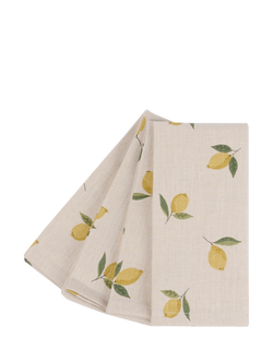 Sophie Allport Lemons Linen Rich Napkins, Set of 4, Yellow, Yellow