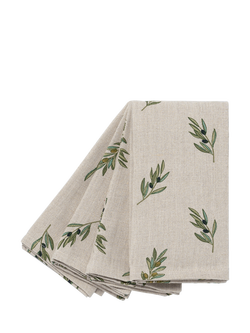 Sophie Allport Olive Linen Rich Napkins, Set of 4, Green, Green Olive