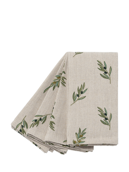 Sophie Allport Olive Linen Rich Napkins, Set of 4, Green, Green Olive