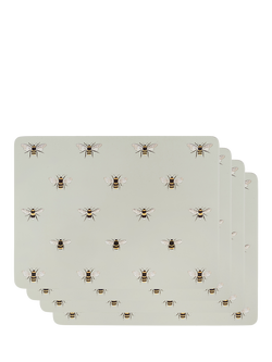 Sophie Allport Bees Cork-Backed Placemats Set of 4, Pale Green, Multi