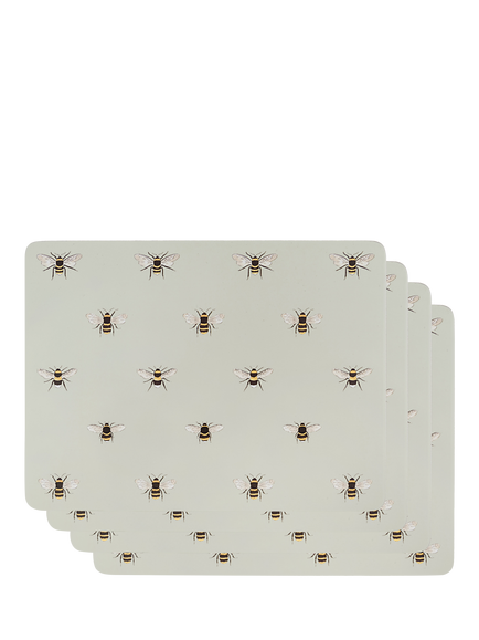Sophie Allport Bees Cork-Backed Placemats Set of 4, Pale Green, Multi