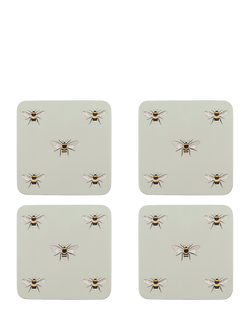 Sophie Allport Bees Cork-Backed Coasters Set of 4, Pale Green, Multi