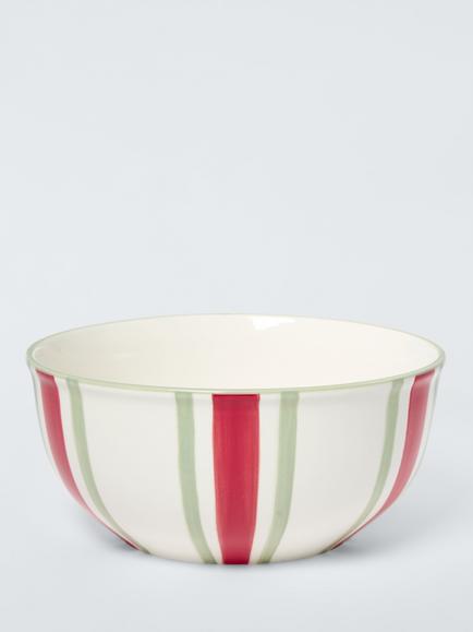 John Lewis Striped Stoneware Bowl, 22cm, Red/White, Multi