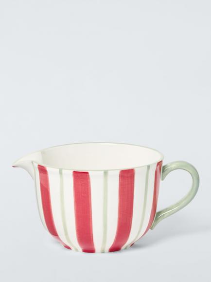 John Lewis Striped Stoneware Mixing Jug, 1.6L, Red/White, Multi