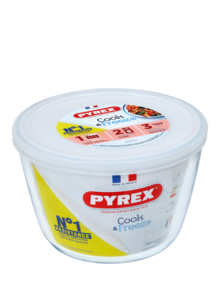 Pyrex Cook & Freeze Glass Storage Bowl, 1.6L, Clear, Clear
