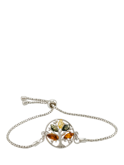 Be-Jewelled Baltic Amber Tree Bracelet, Silver/Multi, Silver/Multi