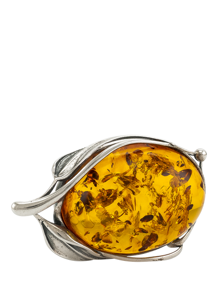 Be-Jewelled Natural Baltic Amber Brooch, Silver/Cognac, Silver/Cognac