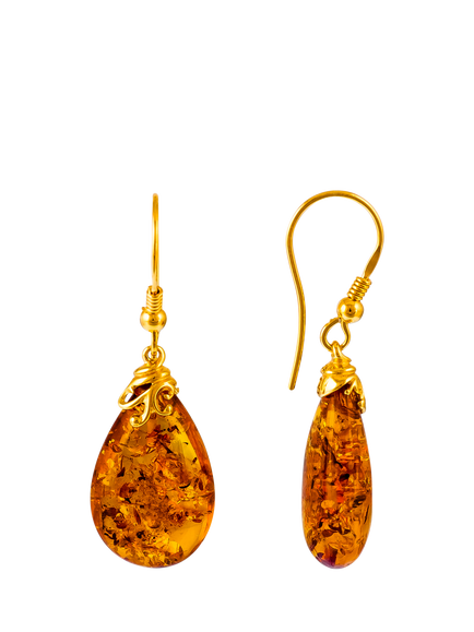 Be-Jewelled Baltic Amber Drop Earrings, Gold/Cognac, Gold/Cognac