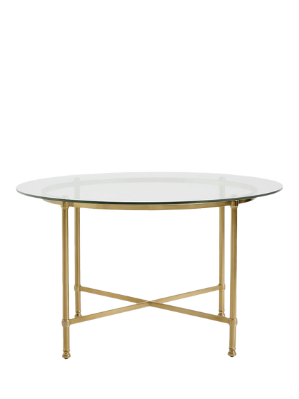 Pottery Barn Everson Round Dining Table, Antique Brass, White