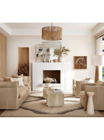 Pottery Barn Palmetto Leather Sofa, Sand - view 2, Nubuck Sand