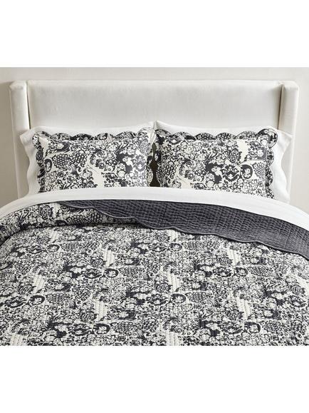 Pottery Barn Velvet Scallop Edge Reversible Bedding - view 2, Charcoal