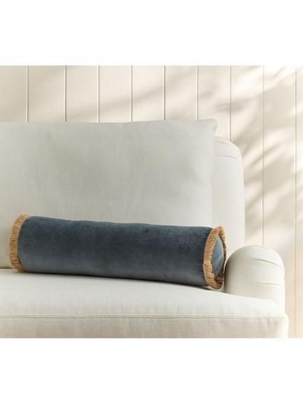 Pottery Barn Everywhere Velvet Bolster Cushion, Blue, Steel Blue