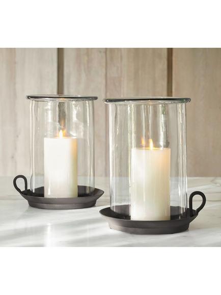 Pottery Barn Large Chamber Stick Hurricane Candle Holder, Bronze - view 2, Bronze