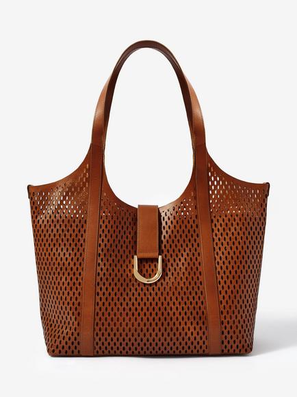 Mint Velvet Laser Cut Pure Leather Tote Bag, Brown Tan, Brown Tan