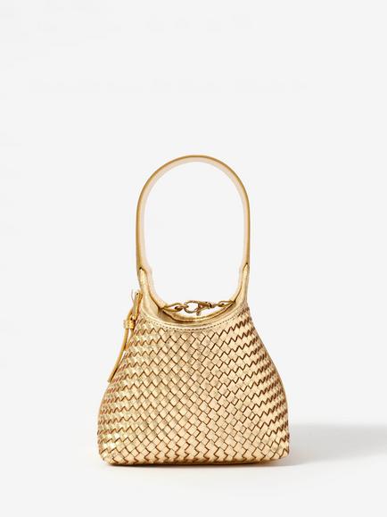 Mint Velvet Woven Leather Bucket Bag, Gold Gold, Gold Gold
