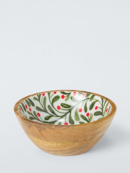 John Lewis Berry Mango Wood Serve Bowl, 18cm, Green/Natural, Natural Printed