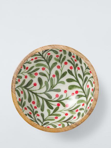 John Lewis Berry Mango Wood Serve Bowl, 18cm, Green/Natural - view 2, Natural Printed
