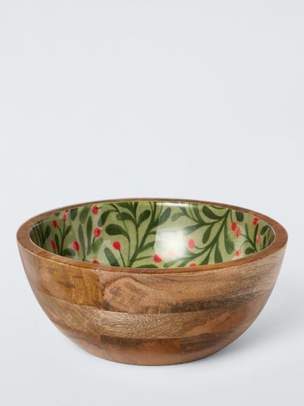 John Lewis Berry Mango Wood Serve Bowl, 24cm, Green/Natural, Natural Printed