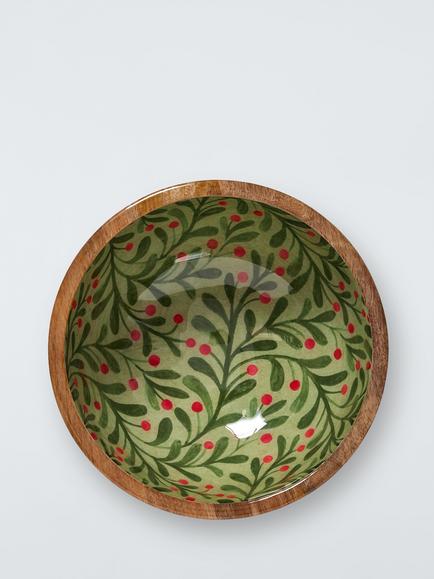 John Lewis Berry Mango Wood Serve Bowl, 24cm, Green/Natural - view 2, Natural Printed