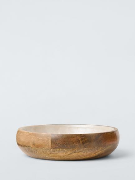 John Lewis Pearl Inlay Mango Wood Serving Bowl, 30.5cm, Natural Pearl